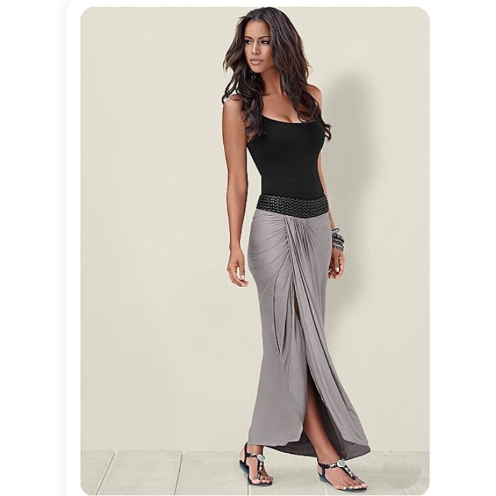 Venus Maxi Skirt With Faux Leather Waistband